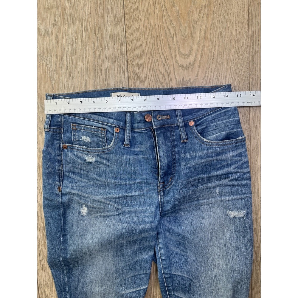 Madewell Women's Blue Denim Distressed Skinny Jeans, Size 28, High-Rise, 9" - Picture 10 of 11
